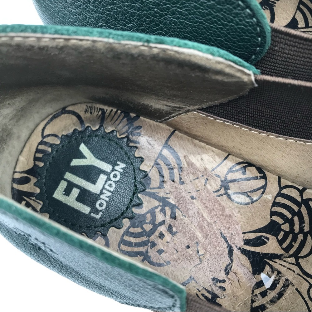 Fly London Shoes YUA Women's 39 US 8-8.5 Platform Wedges Green Leather Bootie - Picture 9 of 15